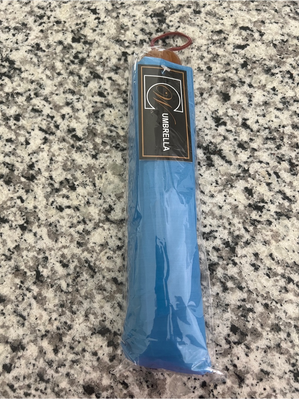 Blue Compact Umbrella with Wooden Handle